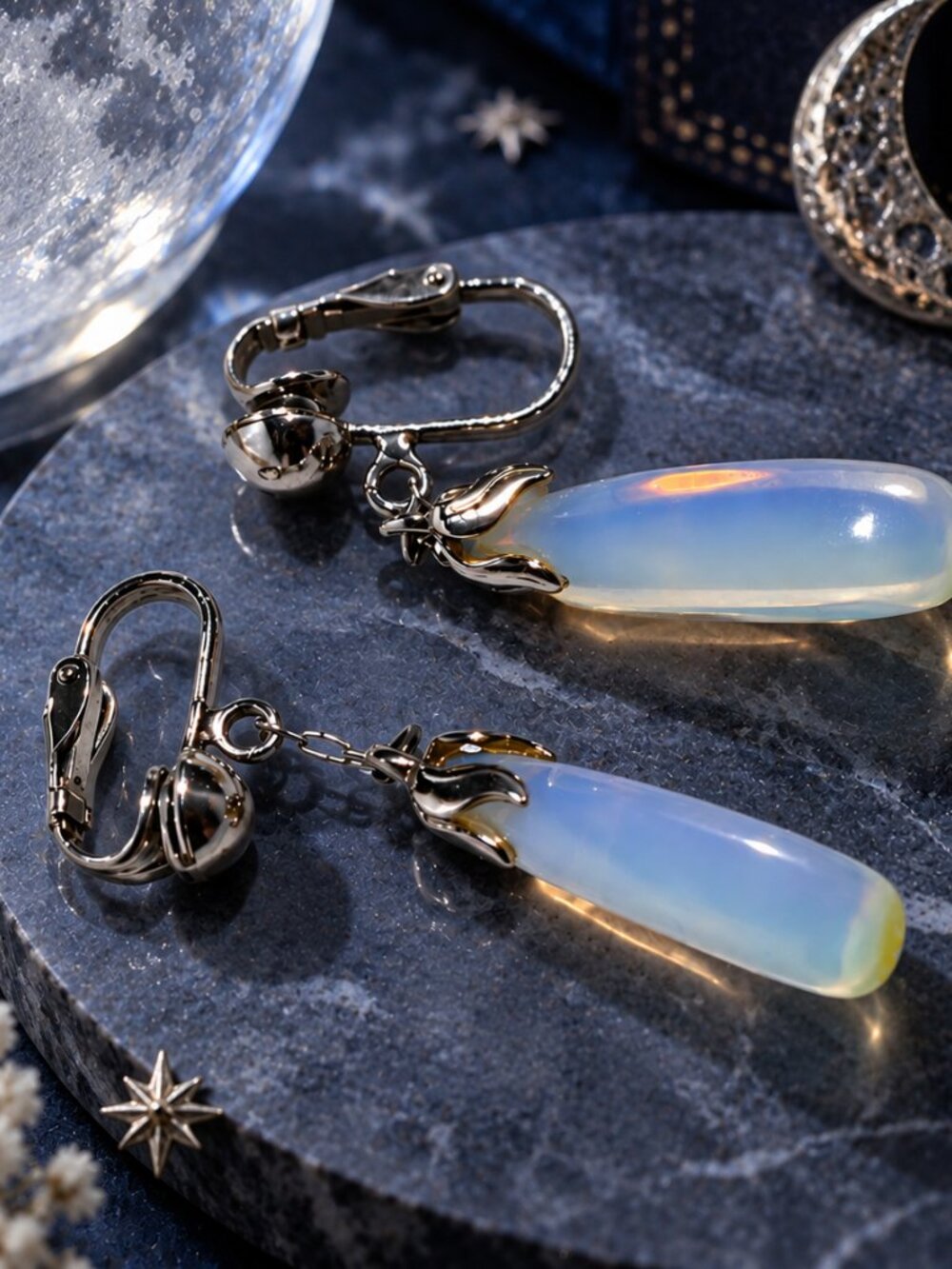 Vintage Opalite Tear Drop Clip-On Earrings